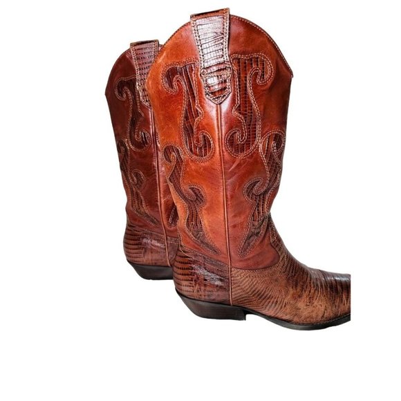 Nine West Inlay Cowgirl Boot Women Brown Genuine Leather Boots Size 6.5 - Picture 5 of 5